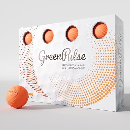 GREENPULSE Drive+ Distance Golf Balls – 2-Piece, Soft Feel with Low Spin Design for Maximum Distance - color: Orange, size: 12 Pack