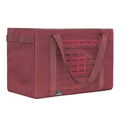 LA Police Gear MOLLE Tactical Collapsible Tote Bag, Large Reusable Foldable Grocery Bag, Lightweight & Durable Multiuse Bag - color: Maroon