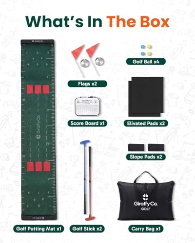Golf Putting Mat Set for Indoor Practice, Putting Green Indoor with 2 Putters, 4 Balls, Flags, Scoreboard, Slope Wedges & Carry Bag, Golf Training Aid for Home | Office | Backyard