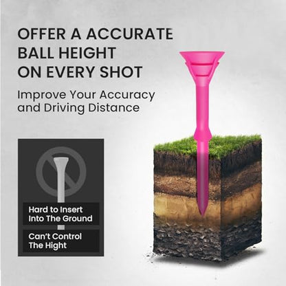 VEASAERS Golf Tees Bulk Unbreakable Pink 25 50 Pack with Gift Box, Plastic Golf Tees Reusable Anti-Slip Big Cup Golf Tee Hanger Reduce Friction for Golf Outdoor Training - style: 25 Pcs