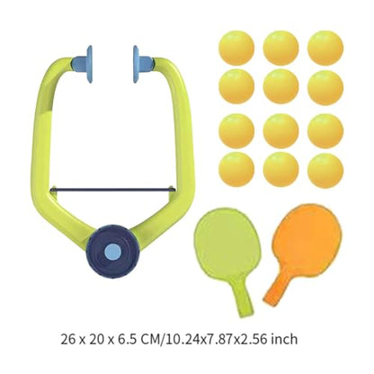 Hanging Table Tennis Trainer with Racket Balls for Door Frame Parent-Child Interaction Toy for Indoor Activity, Green Orange Rackets