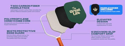 Pickleball Paddle Premium Set | 2 Carbon Fiber Paddles & 4 Balls | Sport Bag & Paddle Cover Included | Beginner Friendly | 6in. Handle | Honeycomb Core | Lightweight | Retro & Stylish