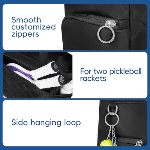 KAVIGOR Tennis Tote Bag with Shoe Compartment - Extra-Large Quilted Pickleball Bag Holds 2-4 Rackets, Water-Resistant & Lightweight for Men & Women