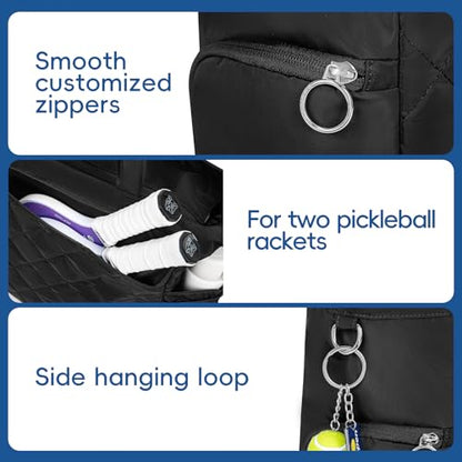 KAVIGOR Tennis Tote Bag with Shoe Compartment - Extra-Large Quilted Pickleball Bag Holds 2-4 Rackets, Water-Resistant & Lightweight for Men & Women