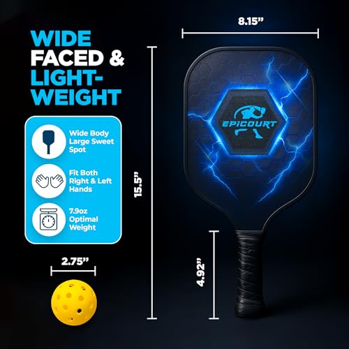 Pickleball Paddle Set - USAPA Approved Fiberglass Paddles | Lightweight Honeycomb Core | Includes 4 Balls, Carry Bag, and Cooling Towels | Ideal for All Players by EPICOURT - size: 4 Pack, style: Sport