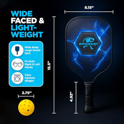 Pickleball Paddle Set - USAPA Approved Fiberglass Paddles | Lightweight Honeycomb Core | Includes 4 Balls, Carry Bag, and Cooling Towels | Ideal for All Players by EPICOURT - size: 4 Pack, style: Sport