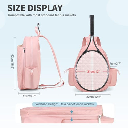 Tennis Bag, Convertible Sling Crossbody Backpack Waterproof Reversible Racket Bags for Women Men - color: Pink
