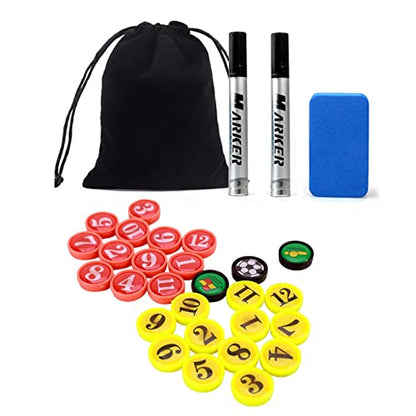 Joyeee Soccer Magnetic Board Accessories Set, Include 27 Pcs Player Magnets Pieces, 2 Pcs Dry Erase Black Marker Pen, 1 Pcs Dry Eraser and Small Carry Pouch, Suit for Use on Magnetic Coaching Boards