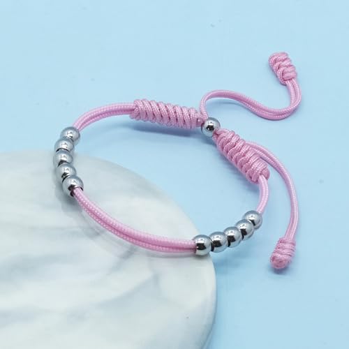 Golf Score Counter Bracelet, 10 Stainless Steel Beads, 2mm Cord Adjustable Golf Stroke Tracking Baseball Swimming Sport Golf Gift for Men and Women - style: Pink