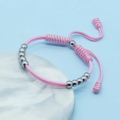 Golf Score Counter Bracelet, 10 Stainless Steel Beads, 2mm Cord Adjustable Golf Stroke Tracking Baseball Swimming Sport Golf Gift for Men and Women - style: Pink