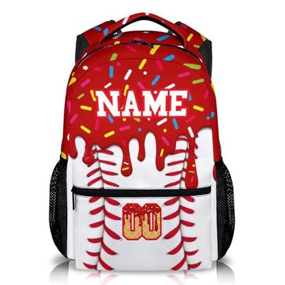 Custom Baseball Drip Backpack for Children Teen Kids School Supplies for Boys Girls, Casual Red Bookbag for Preschool Elementary Kindergarten Vacation Travel Picnic - color: Red