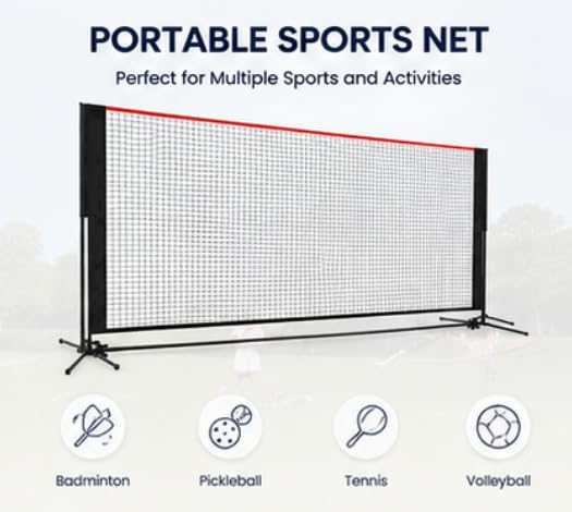 10FT Badminton Net Set - Adjustable Height Multi-Sport Net for Pickleball, Tennis, Volleyball & Soccer Tennis - Portable Indoor/Outdoor Sports Net with Carry Bag, Red and Black