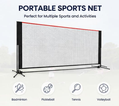 10FT Badminton Net Set - Adjustable Height Multi-Sport Net for Pickleball, Tennis, Volleyball & Soccer Tennis - Portable Indoor/Outdoor Sports Net with Carry Bag, Red and Black