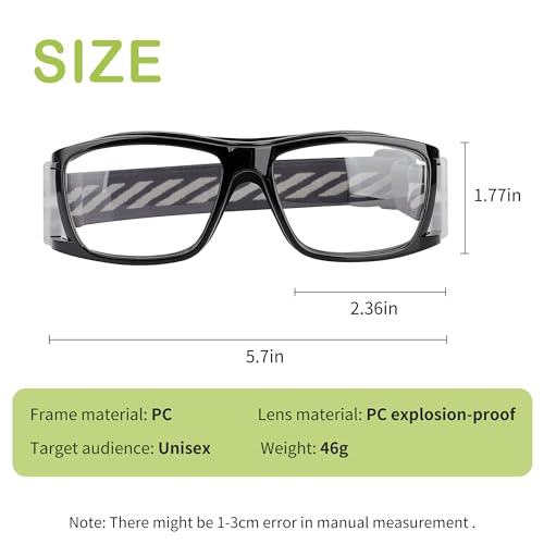 SooGree Sport Glasses for Men Women Basketball Football Sport Goggles Anti Fog Shock Collision Wearable Glasses - color: Black Frame Black Nose Pads