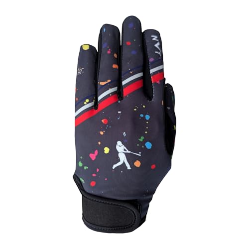 NVT Baseball Batting Gloves Youth & Adult Men Women- Padded Softball Batting Gloves with Super Grip Silicone Palm, Breathable Flexible Fit- Baseball Gloves for Kids Boys Girls - color: Red, size: Youth Large