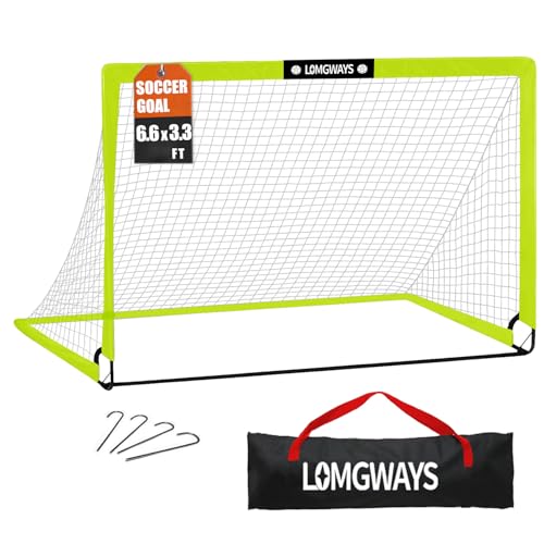 LOMGWAYS Soccer Goal – Foldable Frame Net for Kids + Youth – Indoor + Outdoor Soccer Goal with Carry Bag – Easy Set up – Multiple Sizes for Practice & Games - size: 6.6x3.3FT