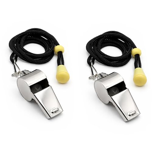 Stainless Steel Coach Whistles with Adjustable Lanyards, Loud Clear Sports Whistle Set for Coaches, Referees, Officials and Trainers(2-Pack) ﻿