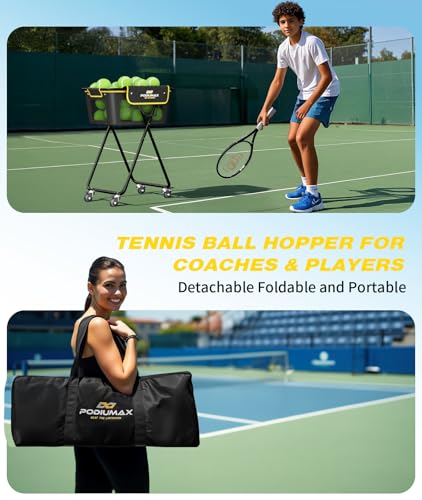 Pickleball Tennis Ball Hopper, Holds 180 Tennis-Balls or 150 Pickle Balls, Foldable Pickleball Caddy for Men Women Teen, Waterproof Tennis Ball Basket for Learners & Coaches