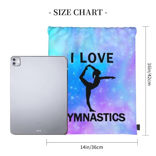 I Love Gymnastics Unisex Drawstring Backpack Bag Sport Gym Travel Swim Sackpack - color: I Love Gymnastics
