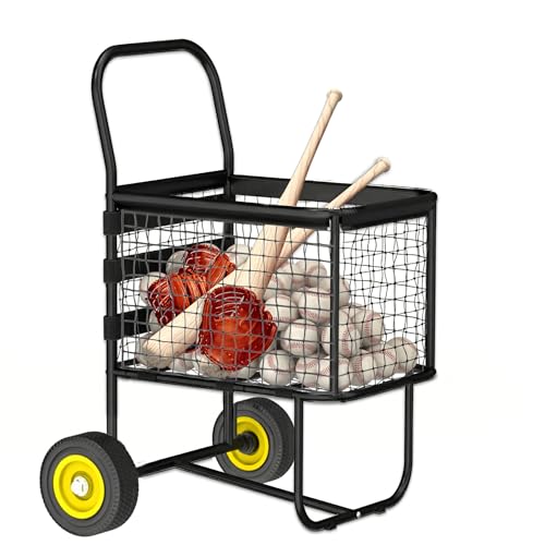 Baseball Cart with Wheels, Holds 300+ Baseballs or 150 Softballs, Heavy-Duty with Steel Frame Baseball & Softball Cart, Portable Ball Cart Storage for Field & Training