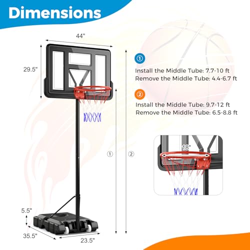 Goplus Portable Basketball Hoop, 10FT Height Adjustable Basketball Goal w/44‘’ Shatterproof Backboard, Outdoor Basketball Stand for Adults Backyard Driveway - style: 4.4-10FT, 14-Level