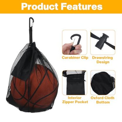 2Pcs Single Mesh Basketball Bag with Double Hook, Portable Ball Storage Bag, Drawstring Basketball Backpack for Soccer Football Volleyball Rugby