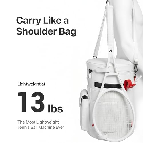 L1 Tennis Ball Machine, Ultra Light 6KG Backpack Design, Dual Control via APP & Remote, up to 50 Balls Capacity, 2–3 Hours Battery Life,Adjustable Speeds & Oscillating - color: white