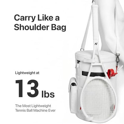 L1 Tennis Ball Machine, Ultra Light 6KG Backpack Design, Dual Control via APP & Remote, up to 50 Balls Capacity, 2–3 Hours Battery Life,Adjustable Speeds & Oscillating - color: white