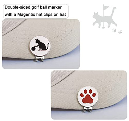 Adhere Golf Ball Markers Personlized Double Side Cute cat Logo Enamel with A Magnetic Hat Clips,A Premium Golf Gifts. - color: D-White