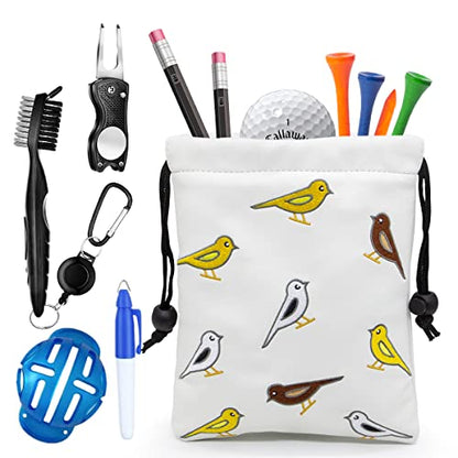 Golf Valuables Pouch, Leather Golf Tee Pouch with Drawstring Closure Golf Ball Tee Handbag Portable Golf Accessories