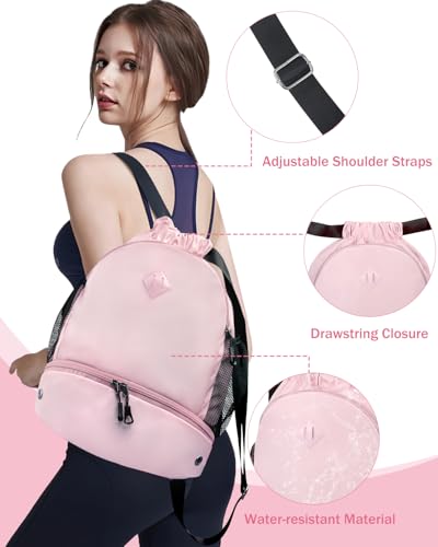 RHDZO Drawstring Backpack Gym Backpack with Shoe Compartment for Men Women String Sports Bag with Wet Pocket Cinch Swim Beach Bag, Large Pink - color: Large Pink