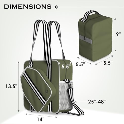 Pickleball Tote Bag - Detachable Cooler & Fence Hooks – Large Sports Bag for Women & Men, Holds Paddles & Balls - color: Khaki