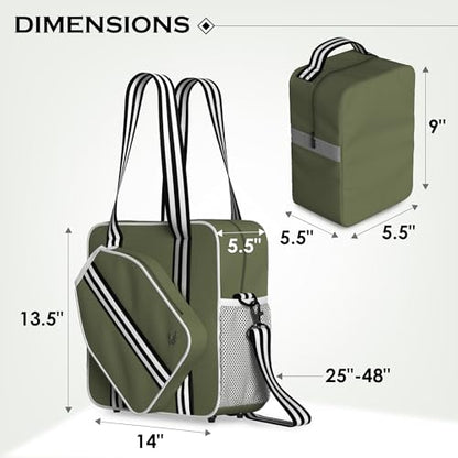 Pickleball Tote Bag - Detachable Cooler & Fence Hooks – Large Sports Bag for Women & Men, Holds Paddles & Balls - color: Khaki
