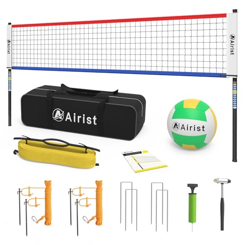 Portable Volleyball Net Set,Professional Volleyball Nets Set for Backyard and Beach,Outdoor Volleyball Net with Height Adjustable Poles,Volleyball and Carrying Bag - color: Red and Blue
