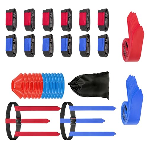 Adjustable Waist Flags for Team Games with 30 Markers and 6 Cones Perfect for Outdoor Activities Thin Football Practice - color: 12 Team Members