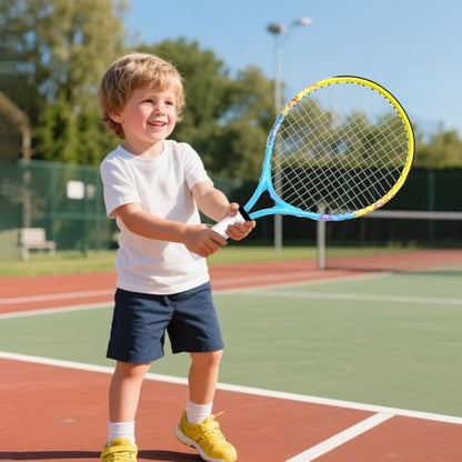 17"-23" Kids Tennis Racket for Aged 2-9, Lightweight and Durable, Including 1 Toddler Tennis Racket and 1 Replacement Grip Tapes - color: 1-Yellow Blue, size: 17"