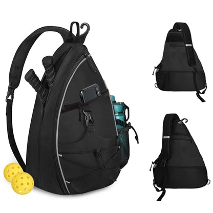 WOLT Pickleball Bag,Crossbody Sling Bags for Women Men,Pickleball Backpack with Fence Hook for Tennis, Racketball - color: Black_Left