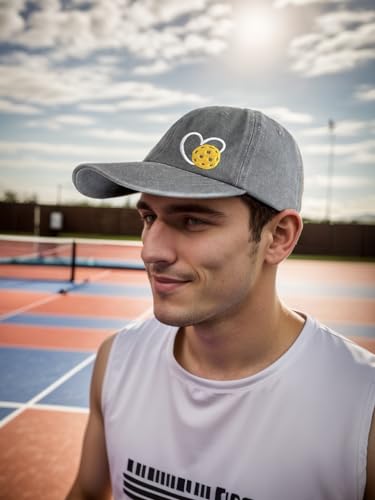 Pickleball Hat with Gift Box, Pickleball Gifts for Women Men, Adjustable Embroidered Heart Baseball Cap - color: Grey