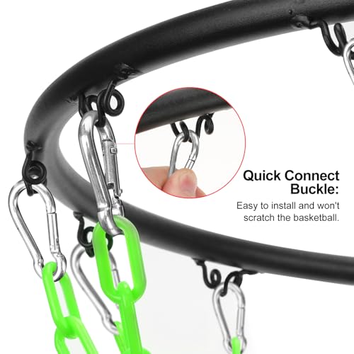 Basketball Net Replacement Heavy Duty,Resin Material, Anti-Rust Use Indoor Outdoor Standard 12-Ring Basketball Hoop - style: green