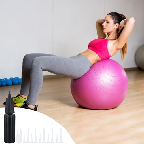 PEUTIER Exercise Ball Pump, Air Pump for Inflatables Ball Hand Inflator for Yoga Ball Pump with 10pcs Fitness Ball Plugs & Plug Remover Ball Plug Replacement Kit for Exercise Ball