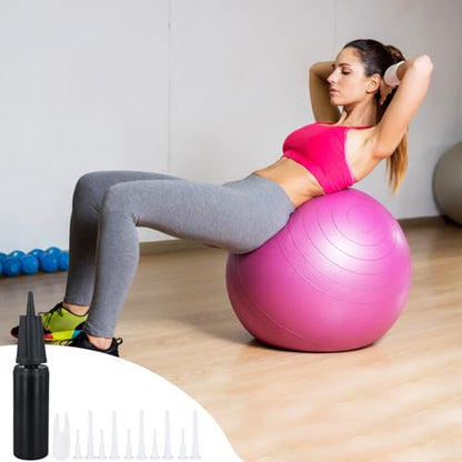 PEUTIER Exercise Ball Pump, Air Pump for Inflatables Ball Hand Inflator for Yoga Ball Pump with 10pcs Fitness Ball Plugs & Plug Remover Ball Plug Replacement Kit for Exercise Ball