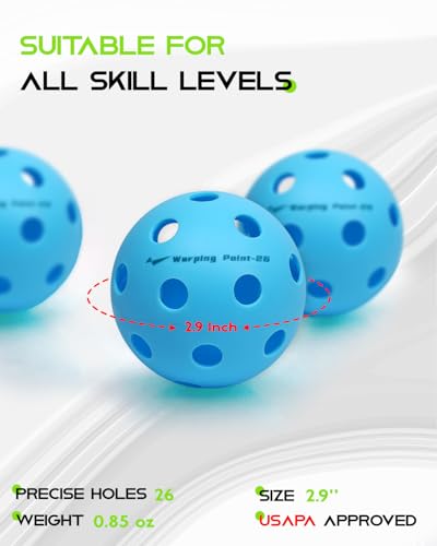 Warping Point Pickleball Balls | 26 Holes, 40 Holes | 4 Pack, 12 Pack | Meet USAPA Specifications | High Bounce Durable Practice Pickle Ball for Beginner & Intermediates | Orange, Blue, Yellow, Green - size: 12 pack