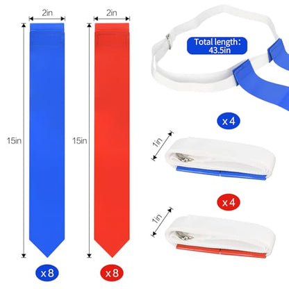 DkOvn Flag Football Set, Flag Football Belts with Flags, Easy Tear Away Belt for Youths, Adult Players of Flag Football - color: 8pcs(4 Blue+4 Red)