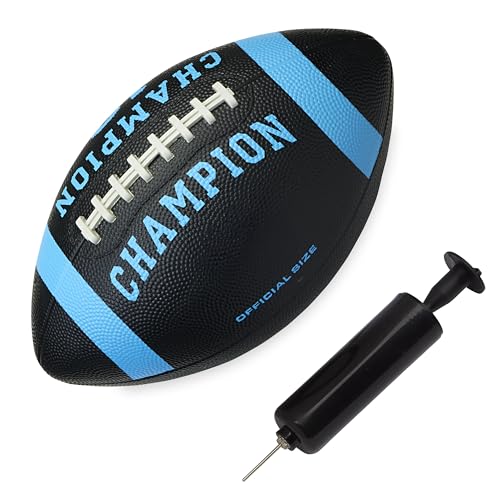 Champion Blitz Football, All-Weather Football, Enhanced Grip, Durable Rubber Cover and Molded Laces, for Outdoor Sports & Training, Includes 6 Ball Pump - color: Black/Bonnie Blue, size: Official