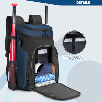 Smasrob Baseball Bag for Adult and Youth, Baseball Backpack Softball Bag with Helmet Holder, Shoe Compartment and Fence Hook - color: Blue