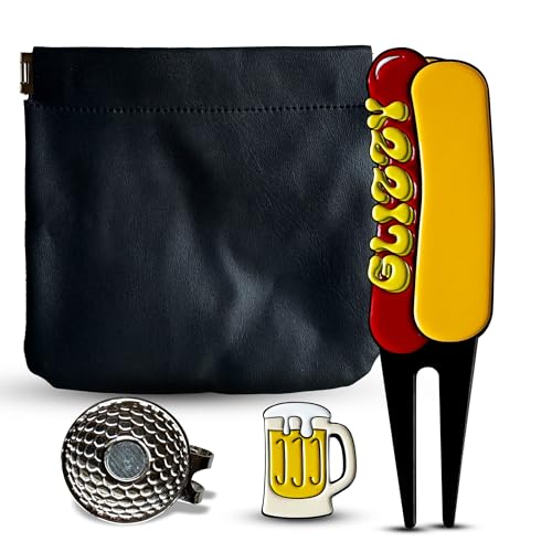 Golf Divot Tool Gift Set – Magnetic Divot Tool, Ball Marker, Hat Clip, & Case Made in USA from Durable Rust-Free Material for Easy Ball Marking, Repairing Divots, and Perfect Golf Gifts - color: Glizzy