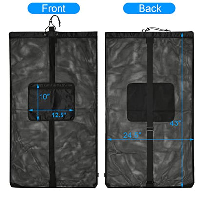 Cosmos Sports Ball Bag Mesh Equipment Bag Team Sports Drawstring Bag Large Mesh Net Bag, with Adjustable Strap & Front Pocket for Basketball, Volleyball, Soccer, Rugby, Water Sports and Beach Event
