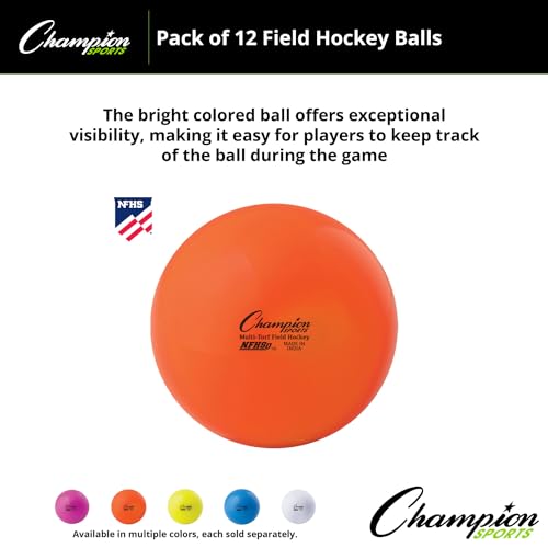 Champion Sports Field Hockey Balls – NFHS Approved, High-Visibility Regulation Balls, 12-Pack - color: Orange (Pack of 12)