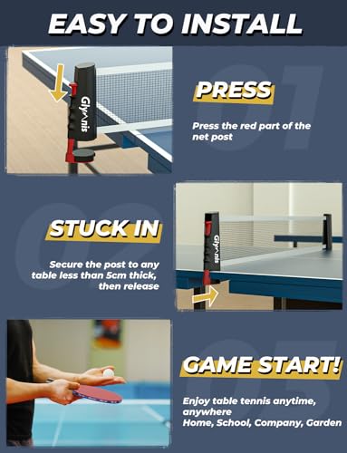 Glymnis Ping Pong Paddles Set, Ping Pong Balls with Retractable Net,Table Tennis Rackets with Carry Bag, Indoor/Outdoor Table Tennis Game Accessories