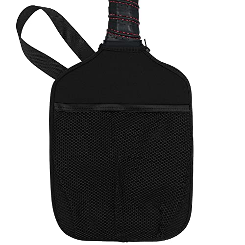 WK IEASON Neoprene Pickleball Paddle Cover with Inner Pockets and Handle Strap - Racket Sleeve and Ball Holder Organizer - color: Black